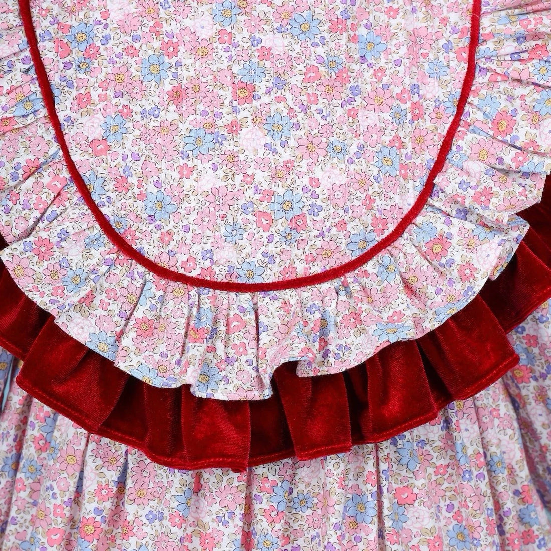 Girls and baby Vintage Floral Christmas Party Dress Red Velvet Frill  Clothes